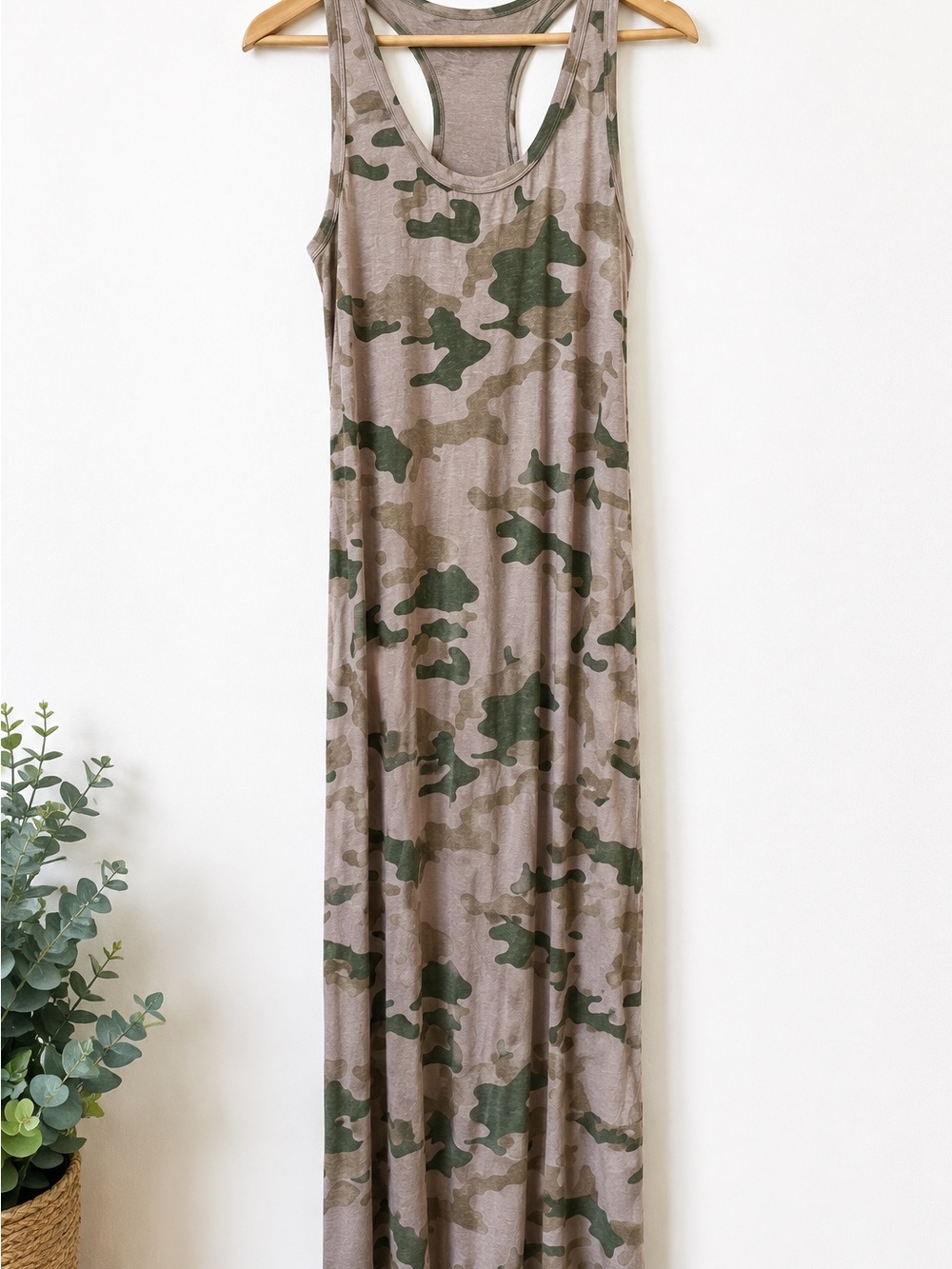 Anthropologie Sundry Gray Camo Racerback Maxi Dress Size Large